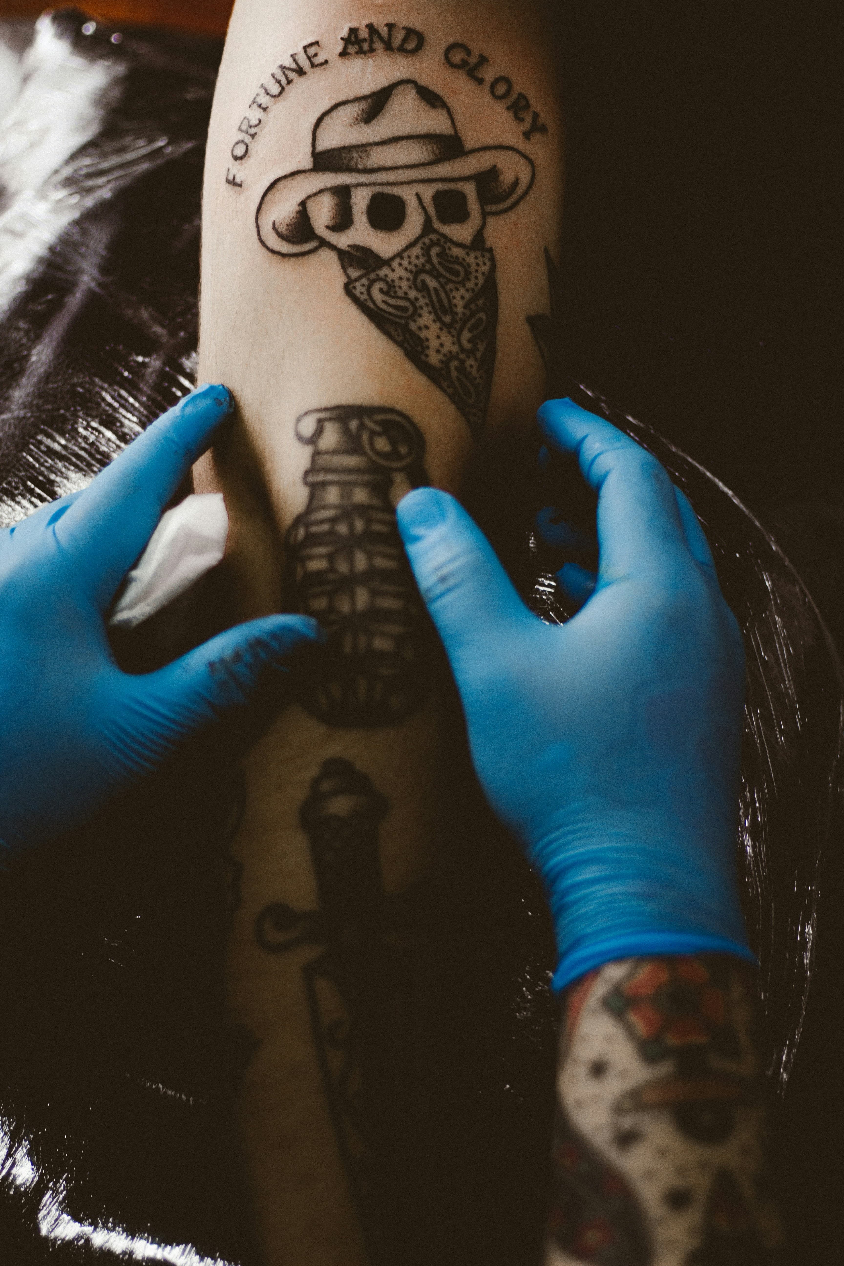 Black and gray tattoo in progress